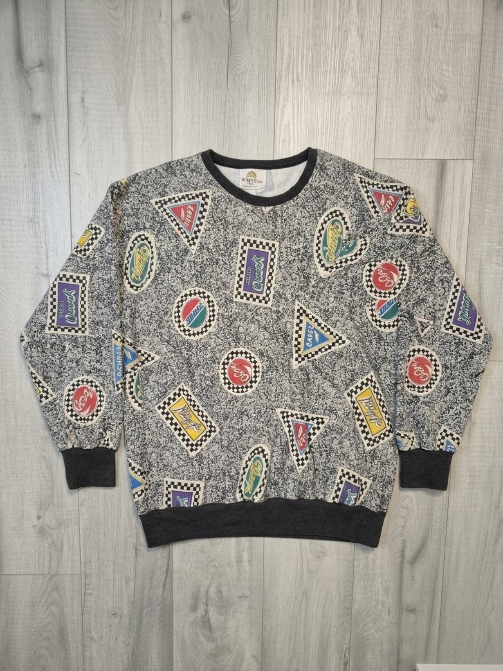 1980s, Sloppy Joes Crewneck Sweater in Black and Multicolor Accents
